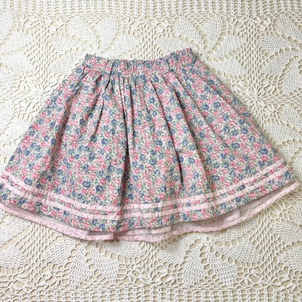 Vintage 1980s Pink Floral Skirt Girls Medium 12 Years